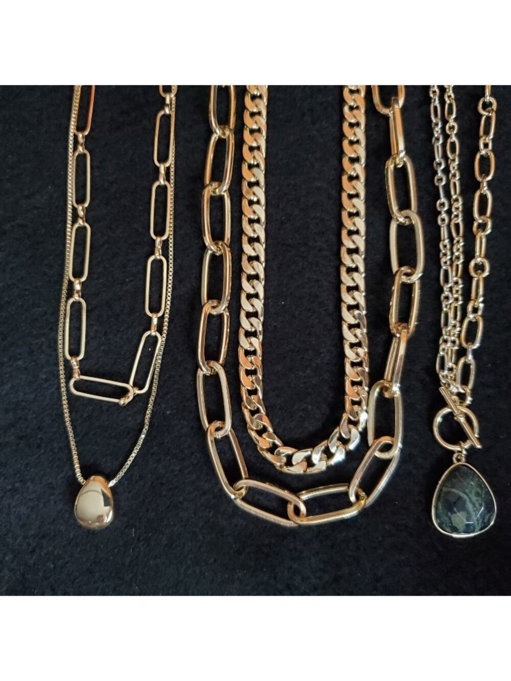 Gold Tone Layered Necklace Lot of 3 Cuban Paper Clip Toggle 16-18"